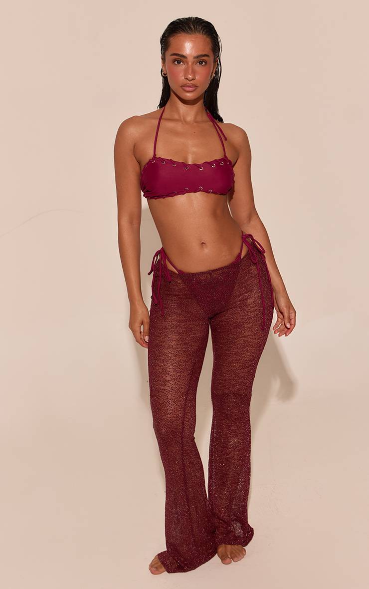 Rouge Pantalon De Plage Évasé En Voile Pailleté