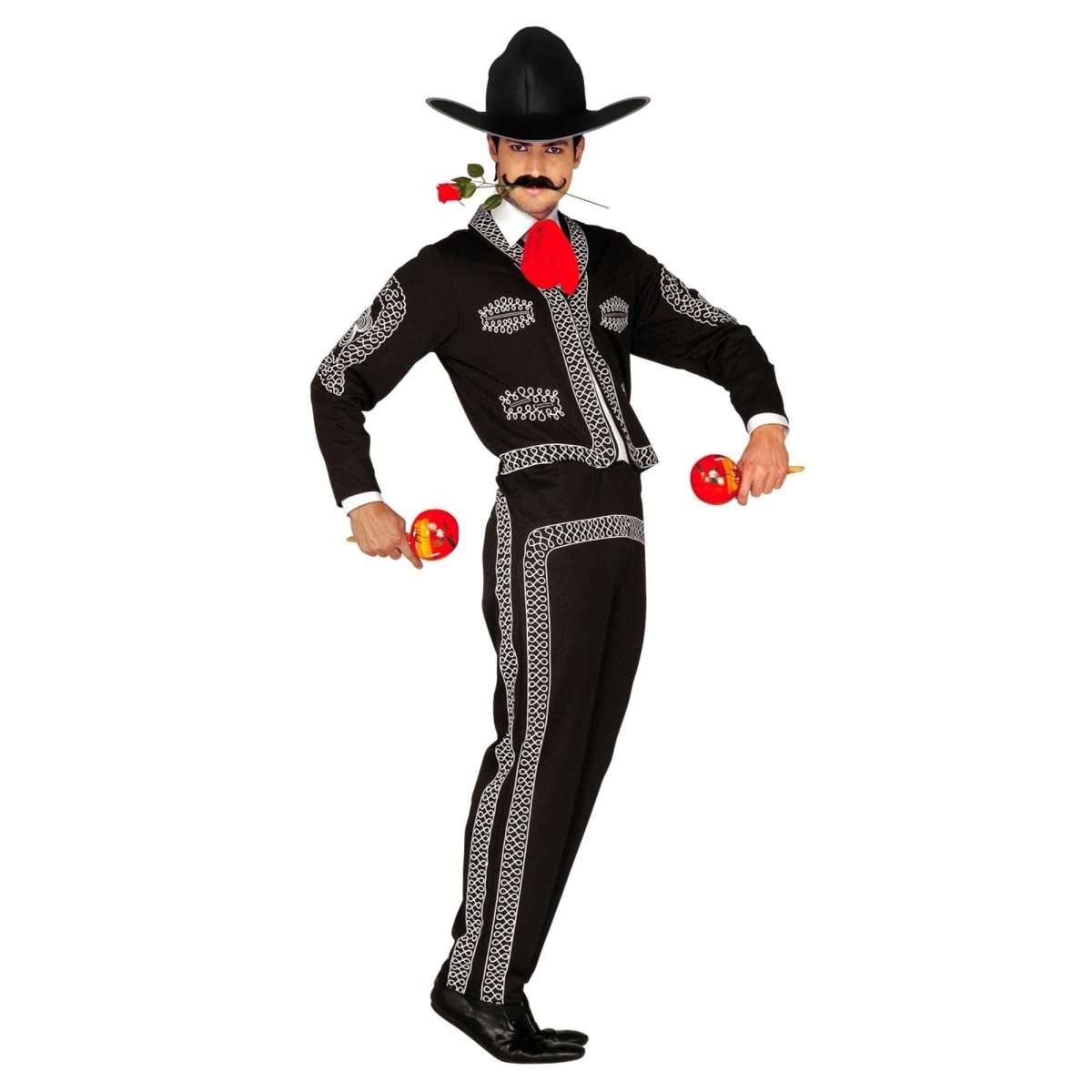Rood Zwarte Kostuum Heren Mariachi