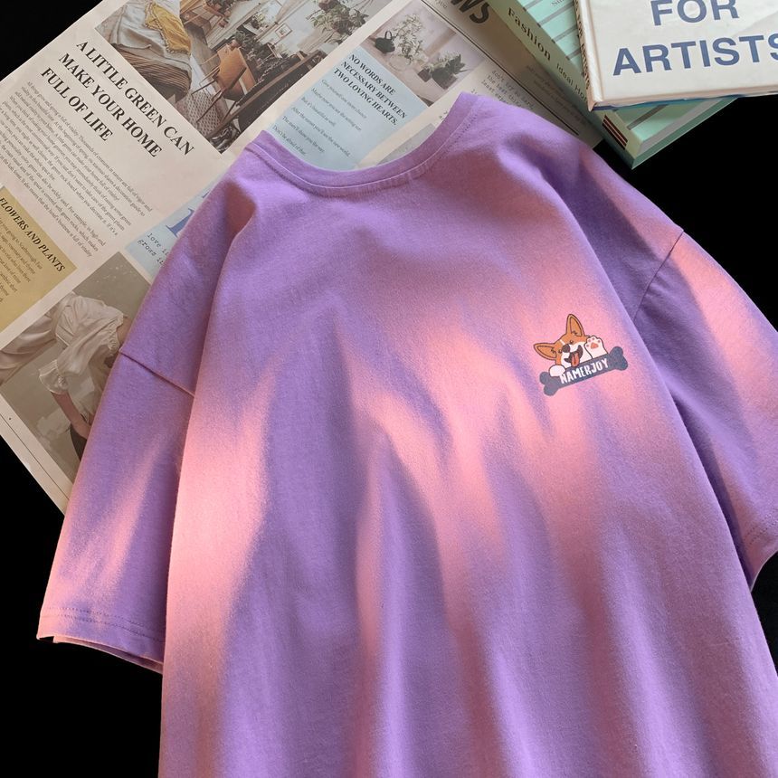 Breeson - T-shirt met hondenprint en elleboogmouwen