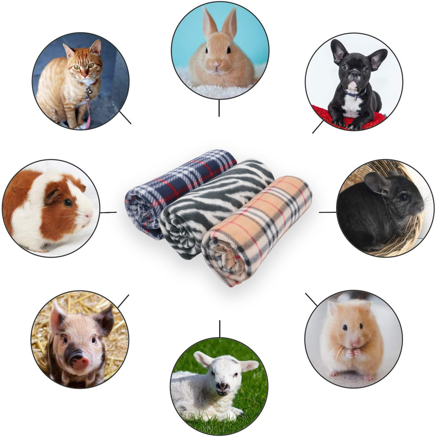 HOME MERCURY - Cobertores de Pelúcia Macios - para Cães, Gatos, Coelhos e Outros Animais de Estimação. Tamanho 130 x 160 cm. Pacote com 3 unidades (Pacote com 3 unidades lisas).