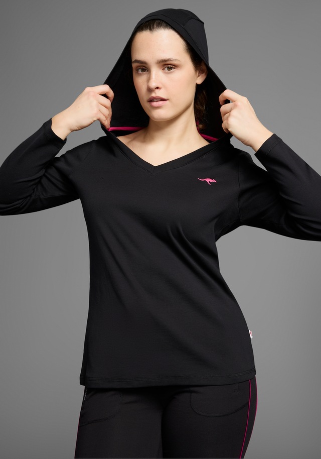 KangaROOS Kapuzenshirt , Langarm,  V-Ausschnitt,  aus 100% Baumwolle, grosse Grössen