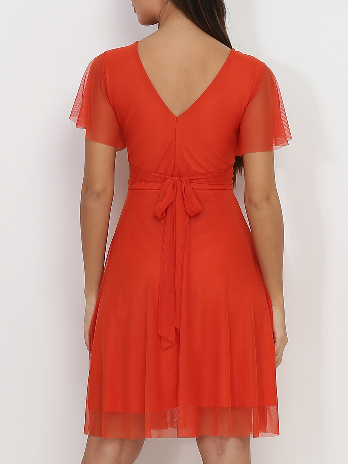 Robe patineuse en tulle ceinturée- orange