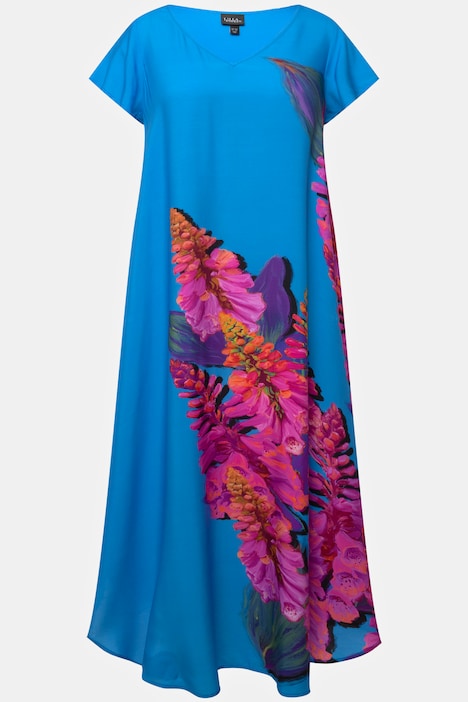 Midikleid, Lupinen, A-Linie, V-Ausschnitt, Cup-Ärmel