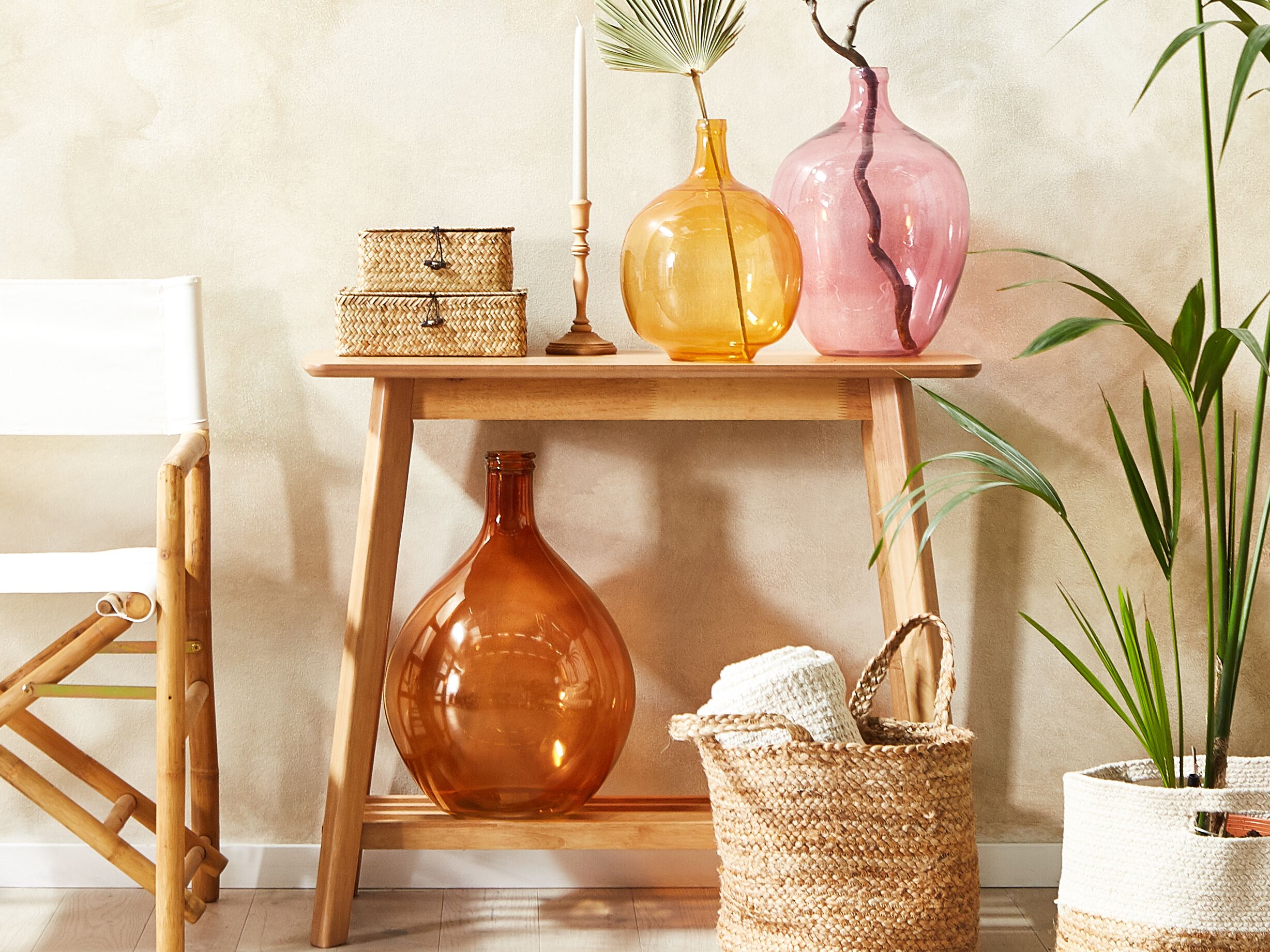Beliani - ROTI - Bloemenvaas - Roze - Glas