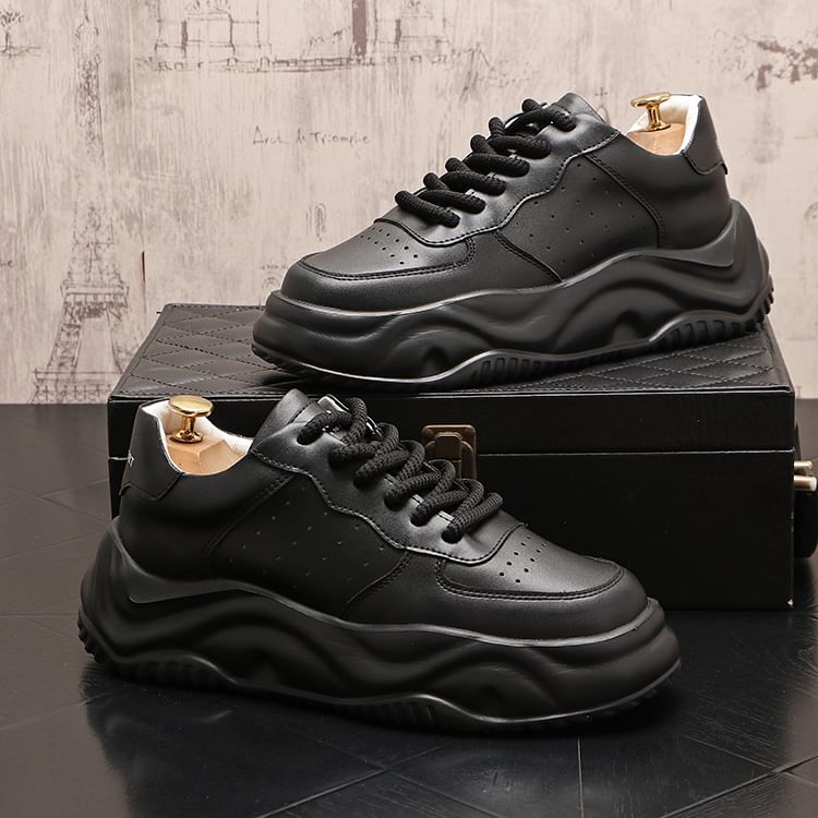 Mr Ozera - Platform Plain Lace Up Sneakers