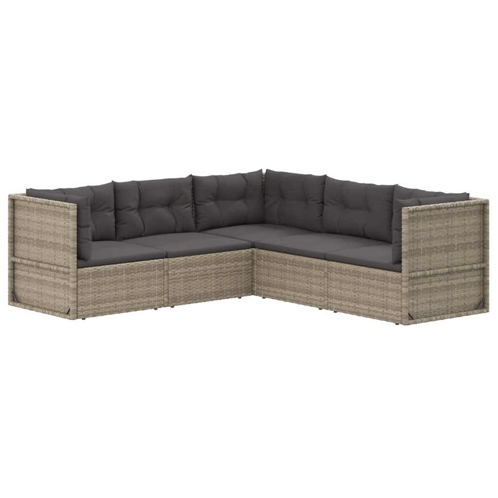 Salon de jardin meuble d'extérieur ensemble de mobilier 5 pièces avec coussins gris résine tressée