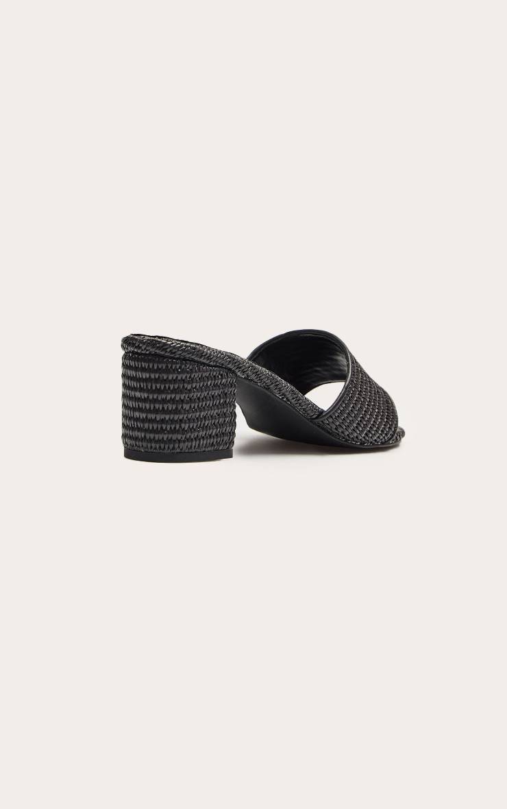 Noir Mules À Talon Bloc En Raphia Coupe Large