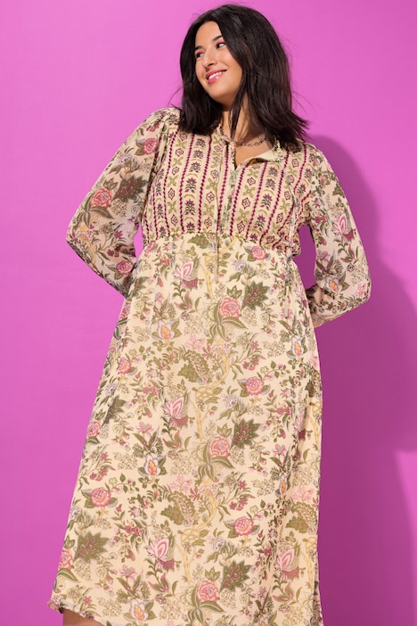 Maxikleid, A-Linie, Flowerprint, Stickerei