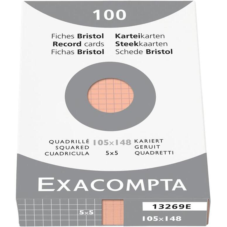 Étui de 100 fiches - bristol quadrillé 5x5 non perforé 105x148mm - Orange