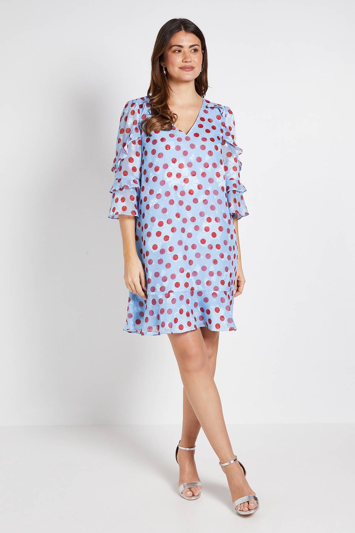 Wallis Robe Droite À Volants Imprimé Pois