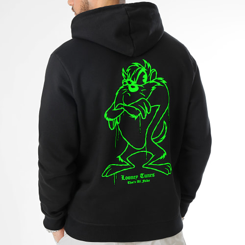 Sweat Capuche Angry Taz Noir Vert Fluo