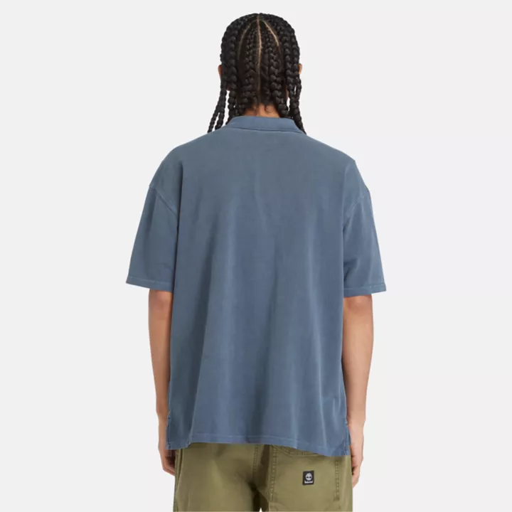 Polo court teint en plongée pour homme en bleu marine