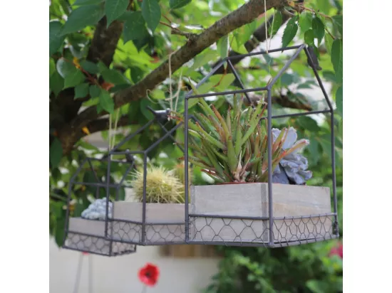 Jardinière extérieure pot fleurs jardin bois métal marron 12x12x20.5cm
