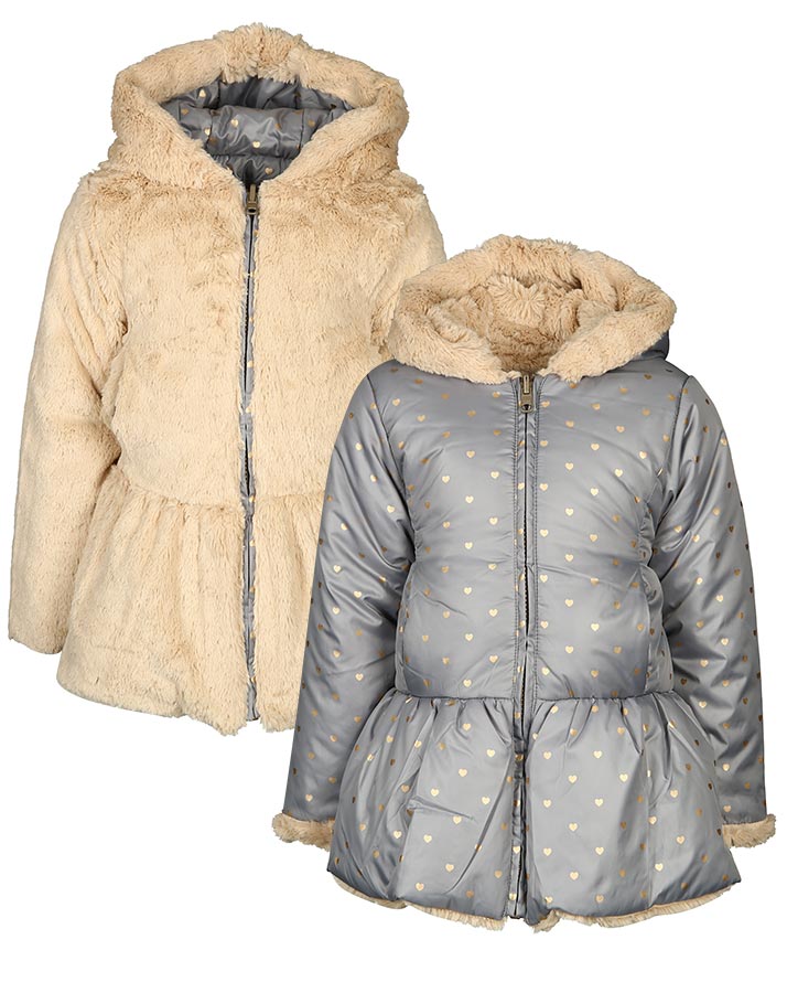 Wende-Jacke LOVE mit Plüsch in grau/beige