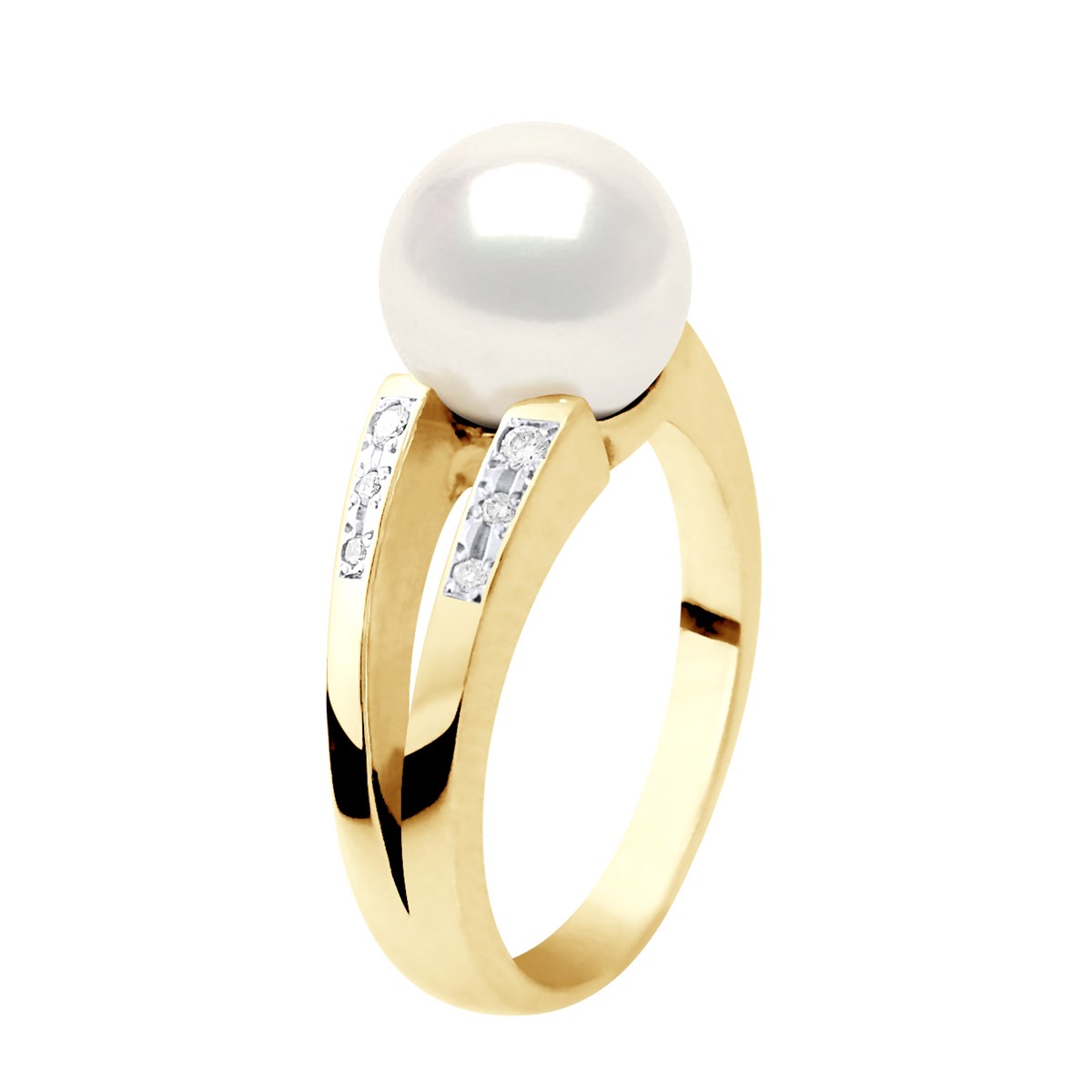 Bague Stella Jonc Perles d'Eau Douce 8-9 mm & Diamant - Or Jaune