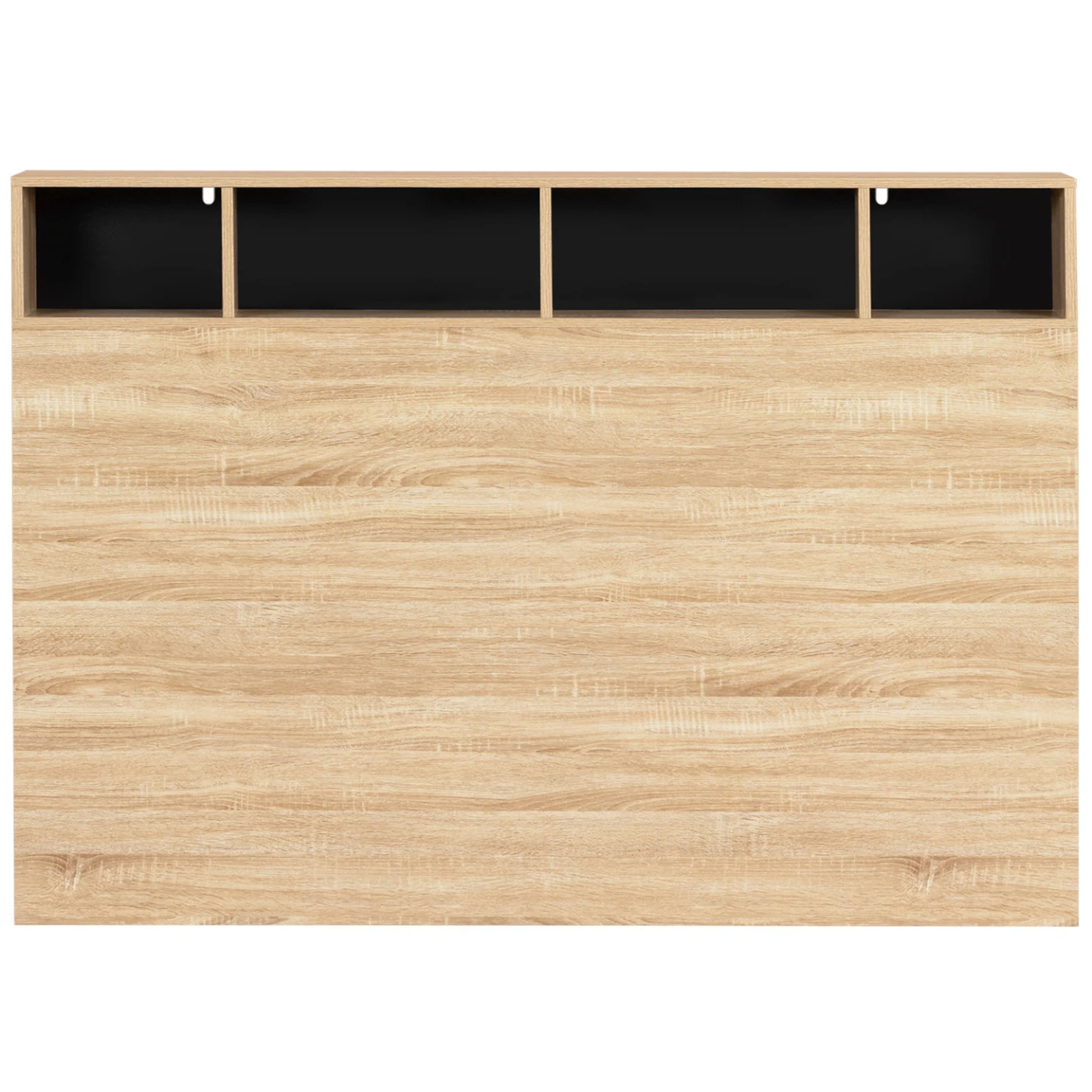 Tête de lit sur pied CLEO 145 cm avec rangements fermés et niches façon hêtre et noir