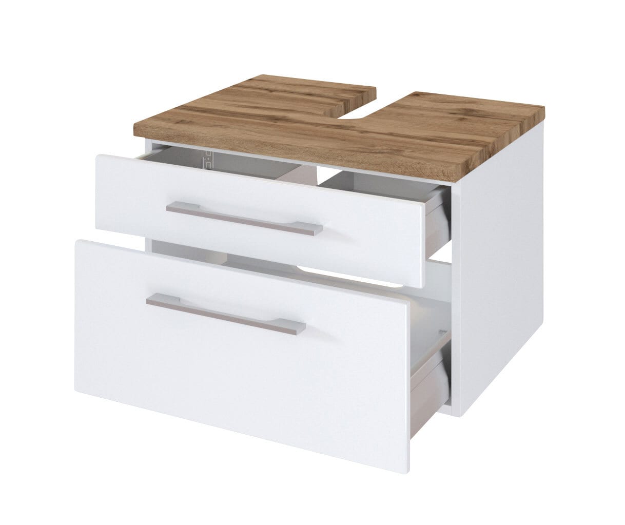 Badkombination DAVOS 3-teilig mit Spiegelschrank 60 cm Weiß matt/ Wotan Eiche