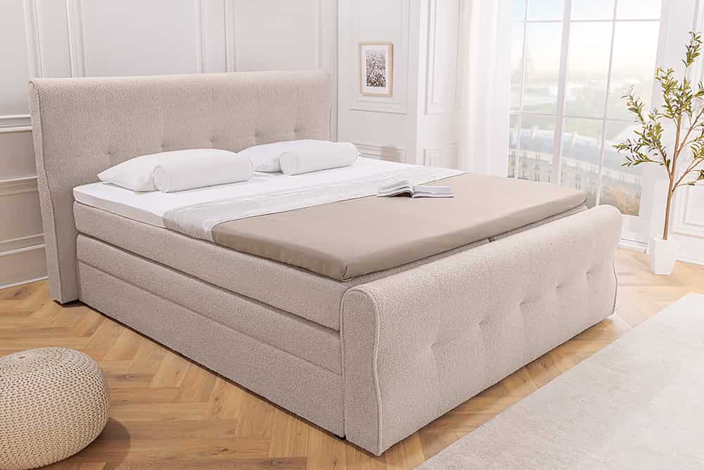Boxspringbett SIGNUM 180x200cm beige Bouclé inkl. Stauraum Matratze Topper Matratze