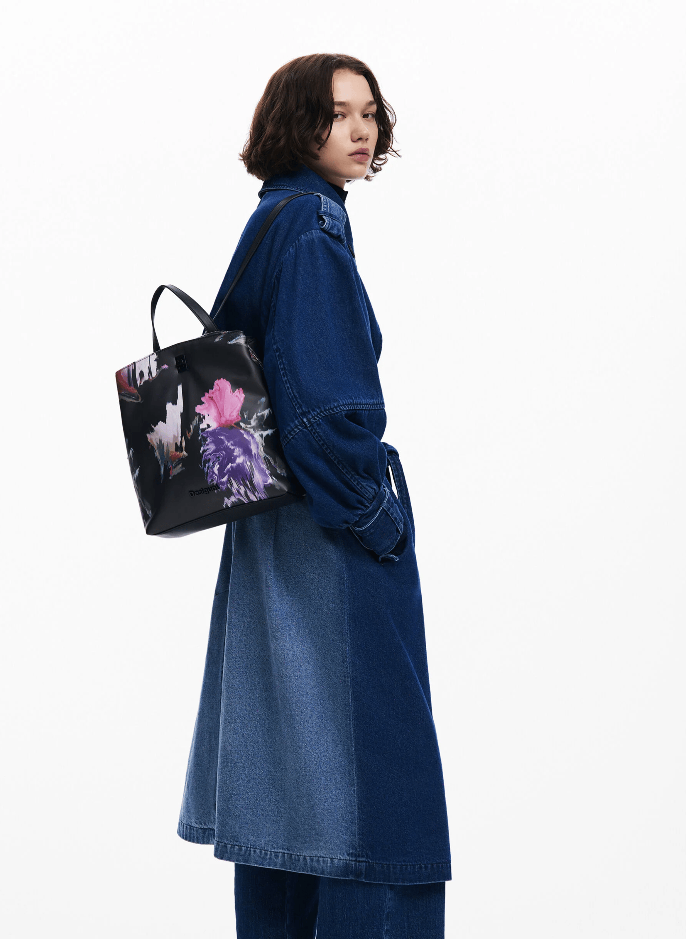Mini sac à dos effet cuir imprimé| Noir