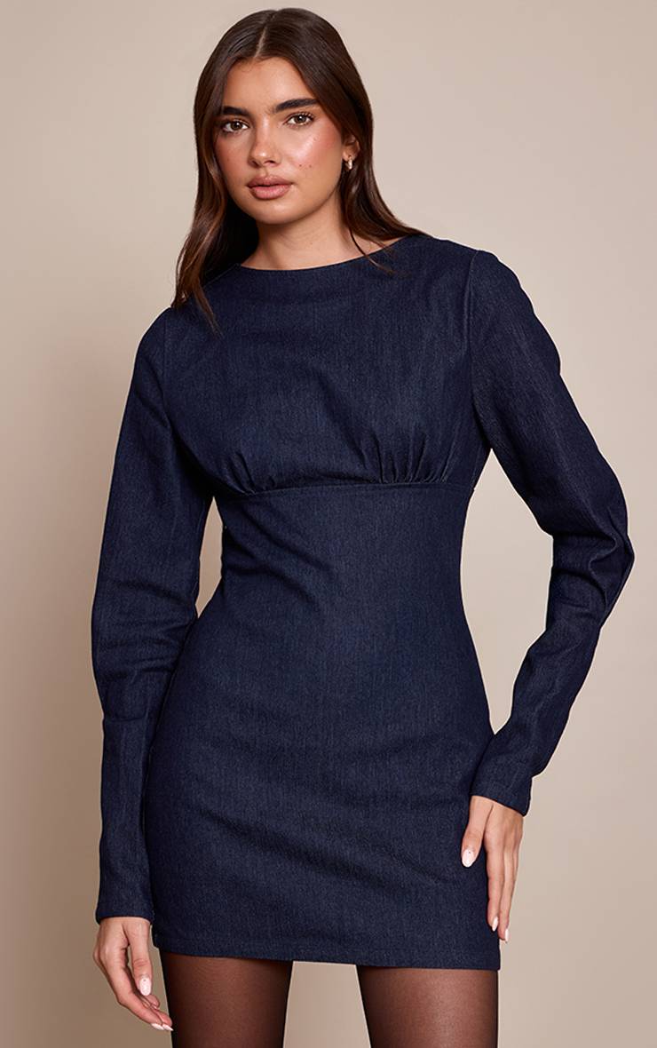 Bleu Indigo Robe Moulante Bleue À Manches Longues