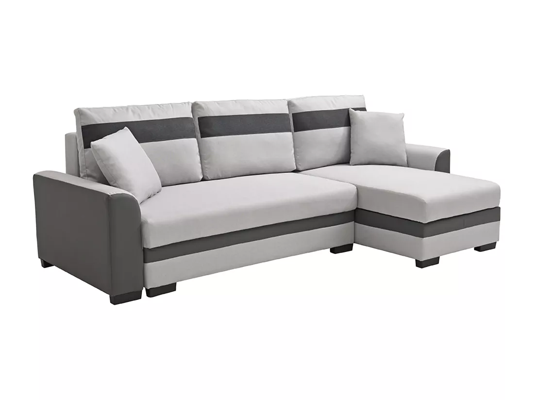 Canapé d'angle réversible et convertible en tissu et simili gris clair GIANY II