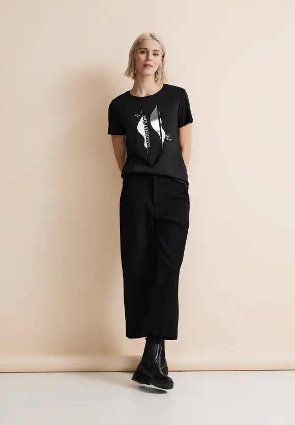 T-Shirt mit Partprint - Black