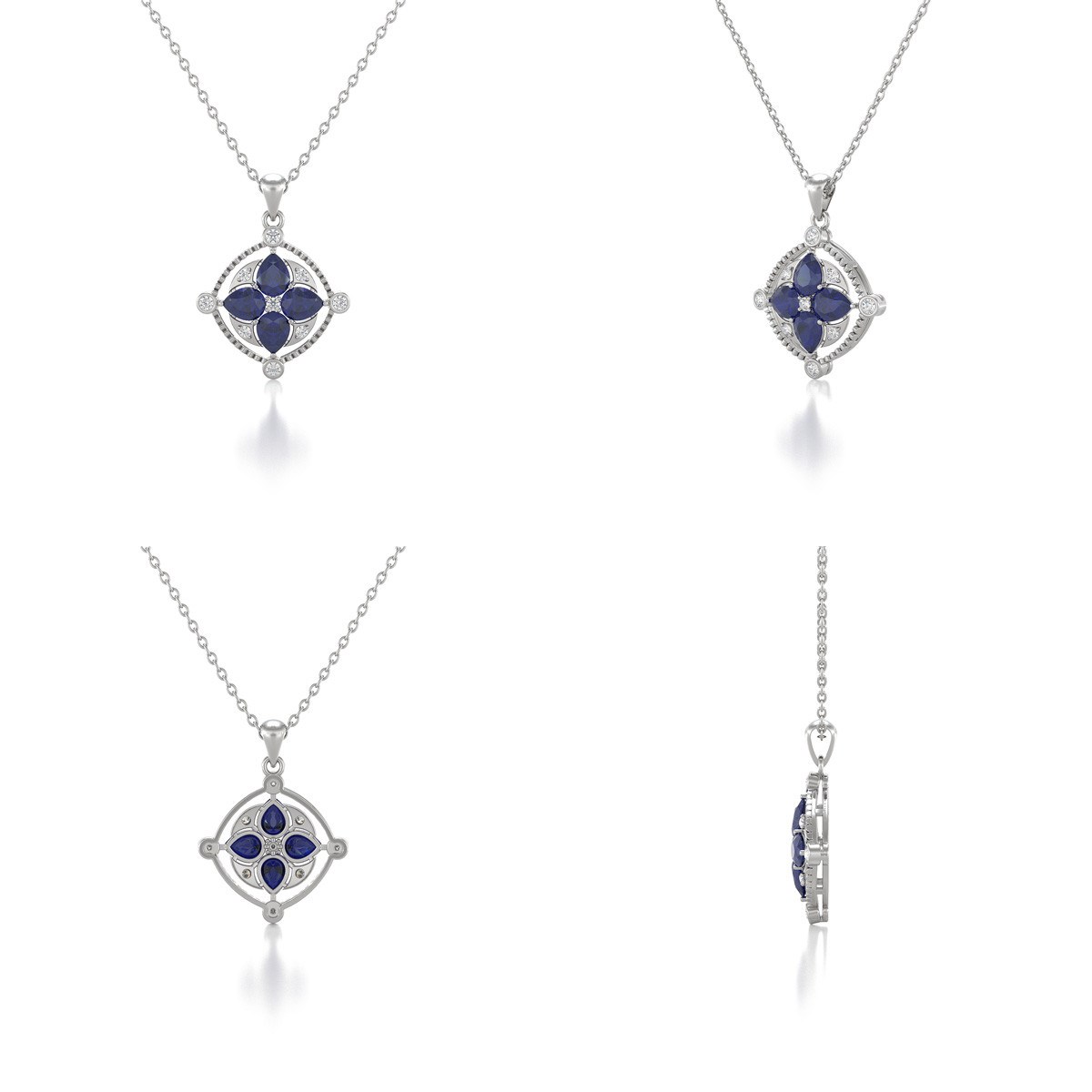 Collier Pendentif Saphir et Diamant en Argent 925 - Cadeau d'Anniversaire Élégant | Aden
