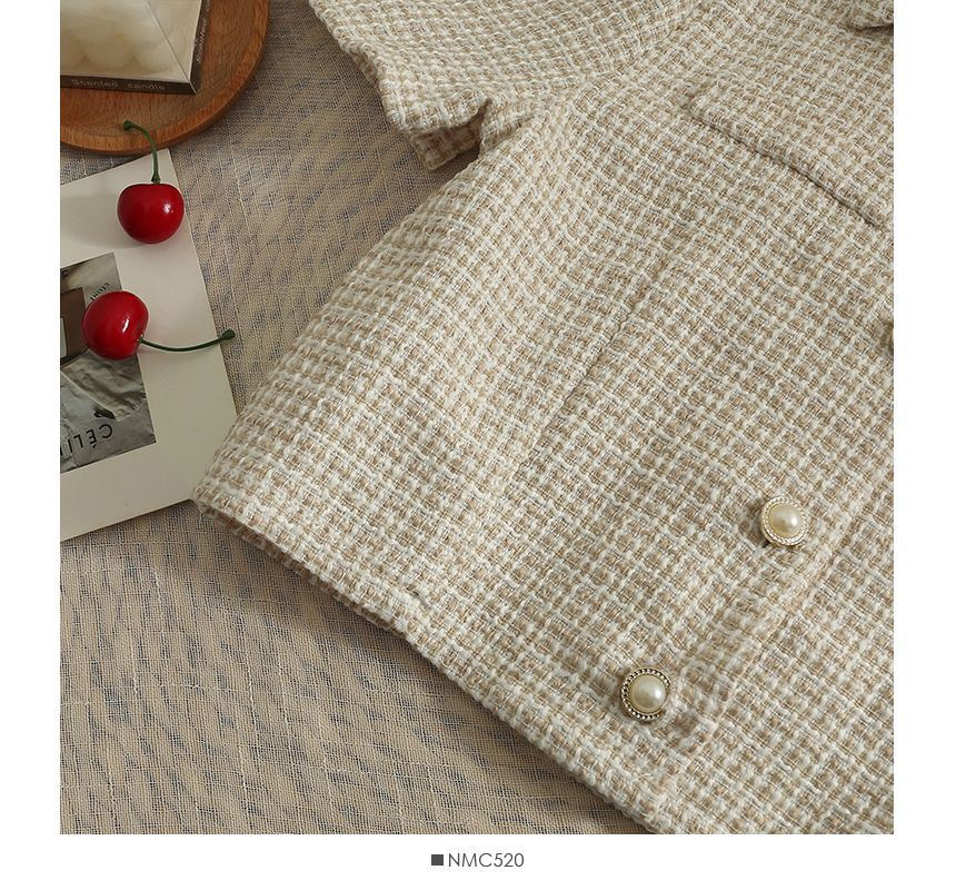 Lemongrass - Tweed crop top met pofmouwen