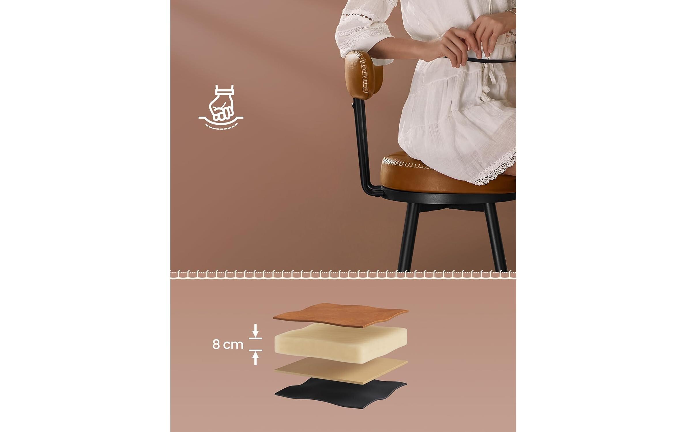 Barhocker 2er Set 54 x 90.5 cm, Braun/Schwarz<br>Stabile Barstühle aus Kunstleder