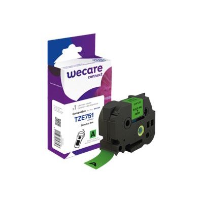 Wecare ruban d'étiquette compatible Brother TZE751 - 1 rouleau (2,4 cm x 8 m) - fond vert écriture noire