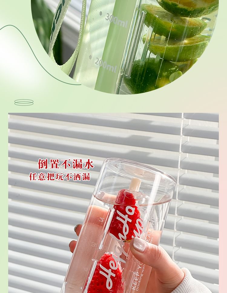 Klas 302 - Beletterde plastic drinkfles met thee-ei