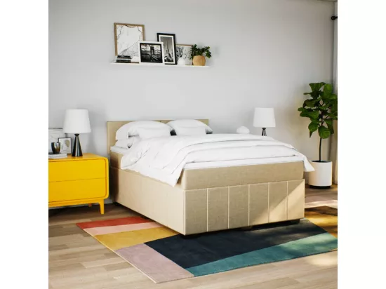 Sommier à lattes de lit avec matelas Crème 160x200 cm Tissu