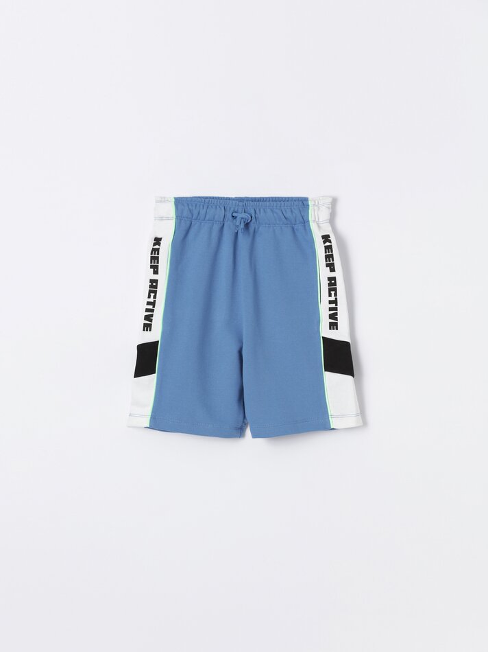 Bermuda jogger com listras laterais - Azul Médio