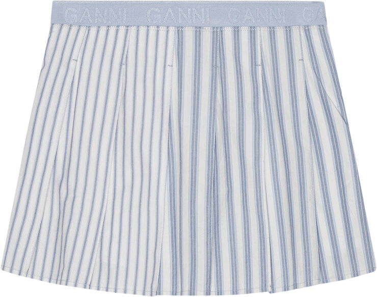 Ganni Stripe Cotton Pleated Mini Skirt Egret