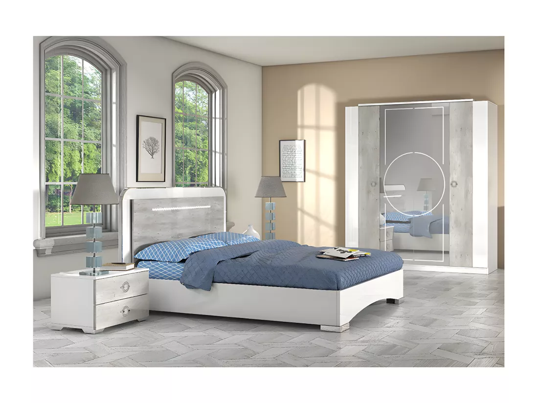 GOYA - Ensemble Lit 140x190cm + 2 Chevets + Armoire