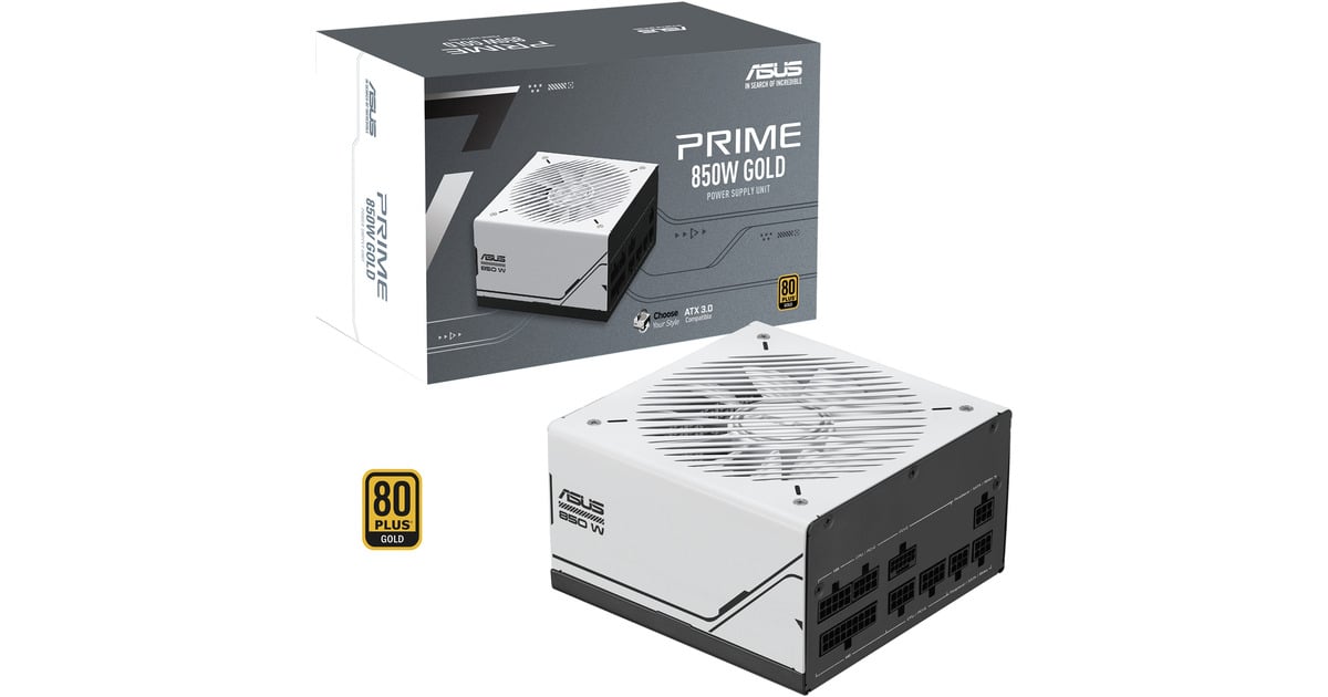 ASUSPrime Gold modulaire 850 watt voeding   (Wit, 1x 12V-2x6, 3x PCIe)