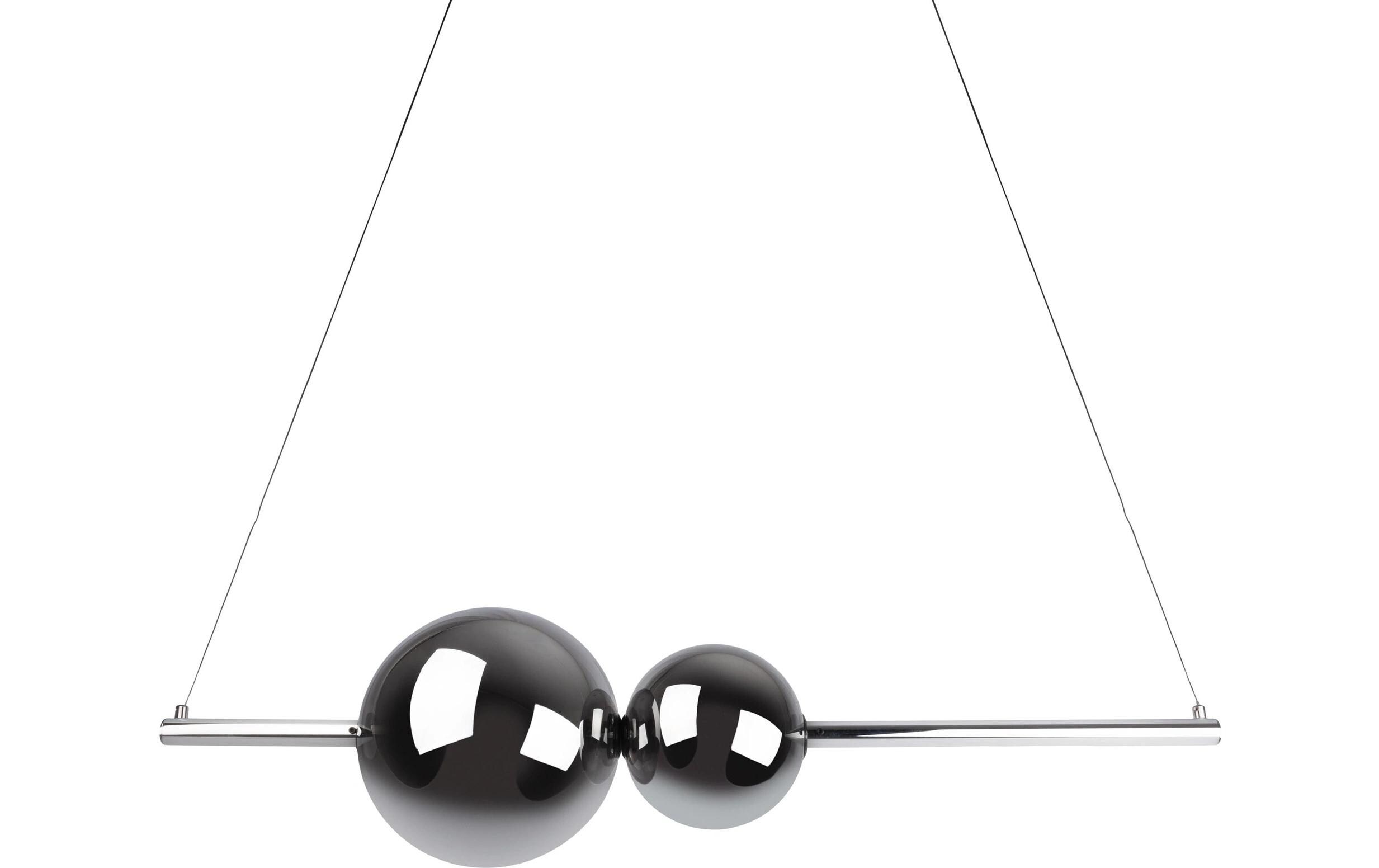 Pendelleuchte LED «NOVA» Chrom 100 cm<br>Dimmbare Hängeleuchte aus Metall und Glas mit zwei Kugel