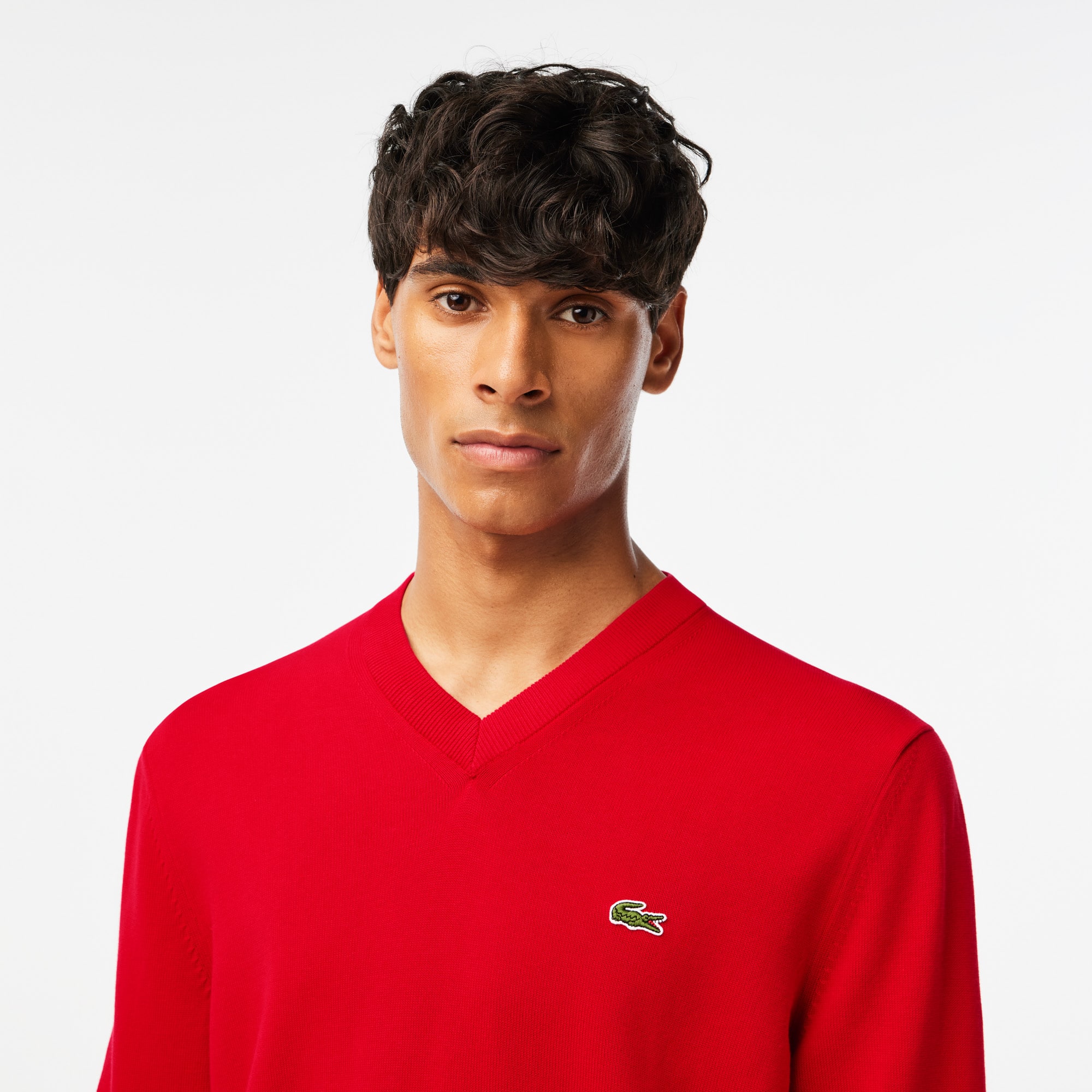 Herren Baumwollpullover mit V-Ausschnitt Pullover - Rot - Lacoste - Herren