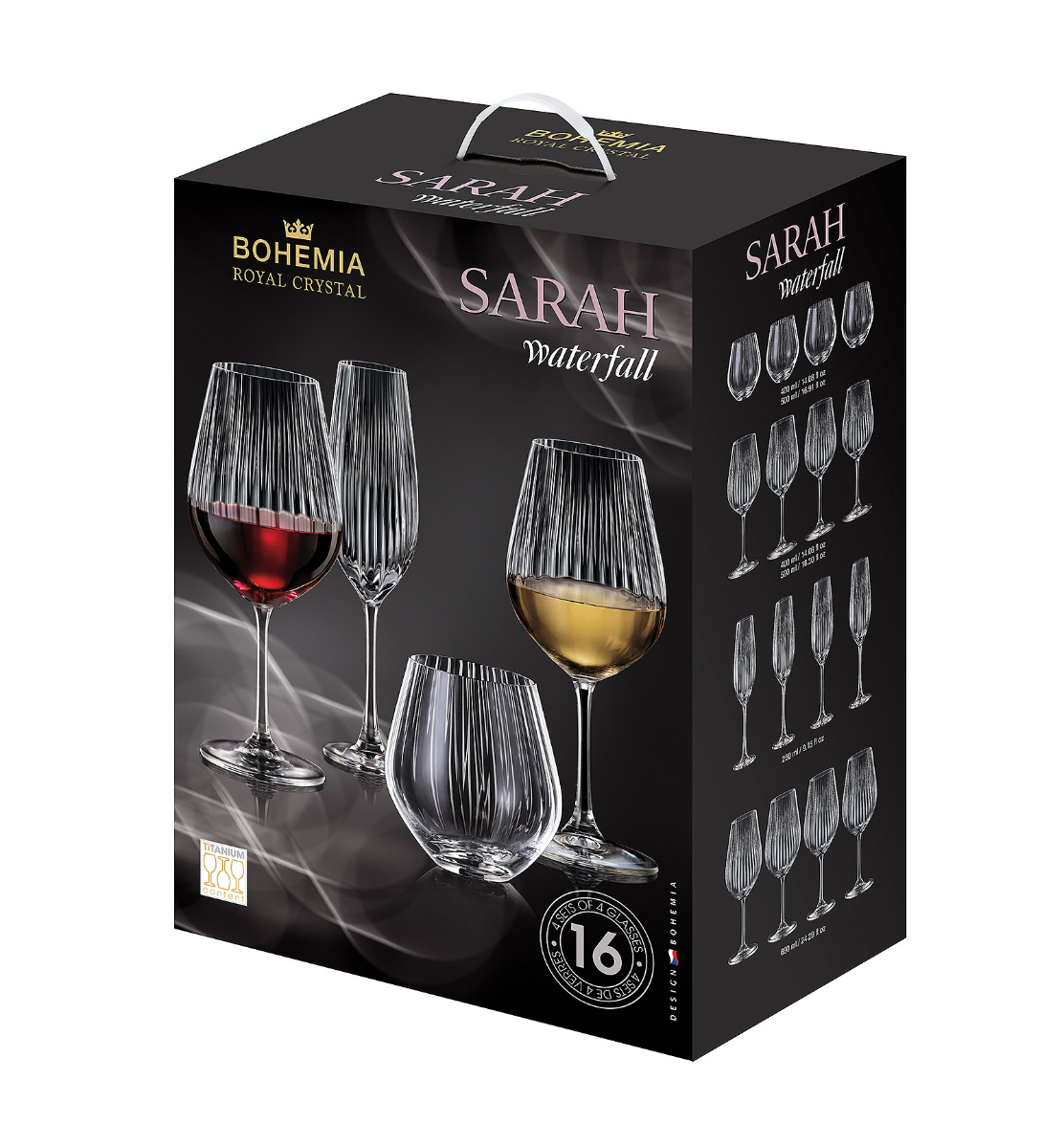Bohemia Sarah Waterfall glazenset â 16-delig â kristalglas