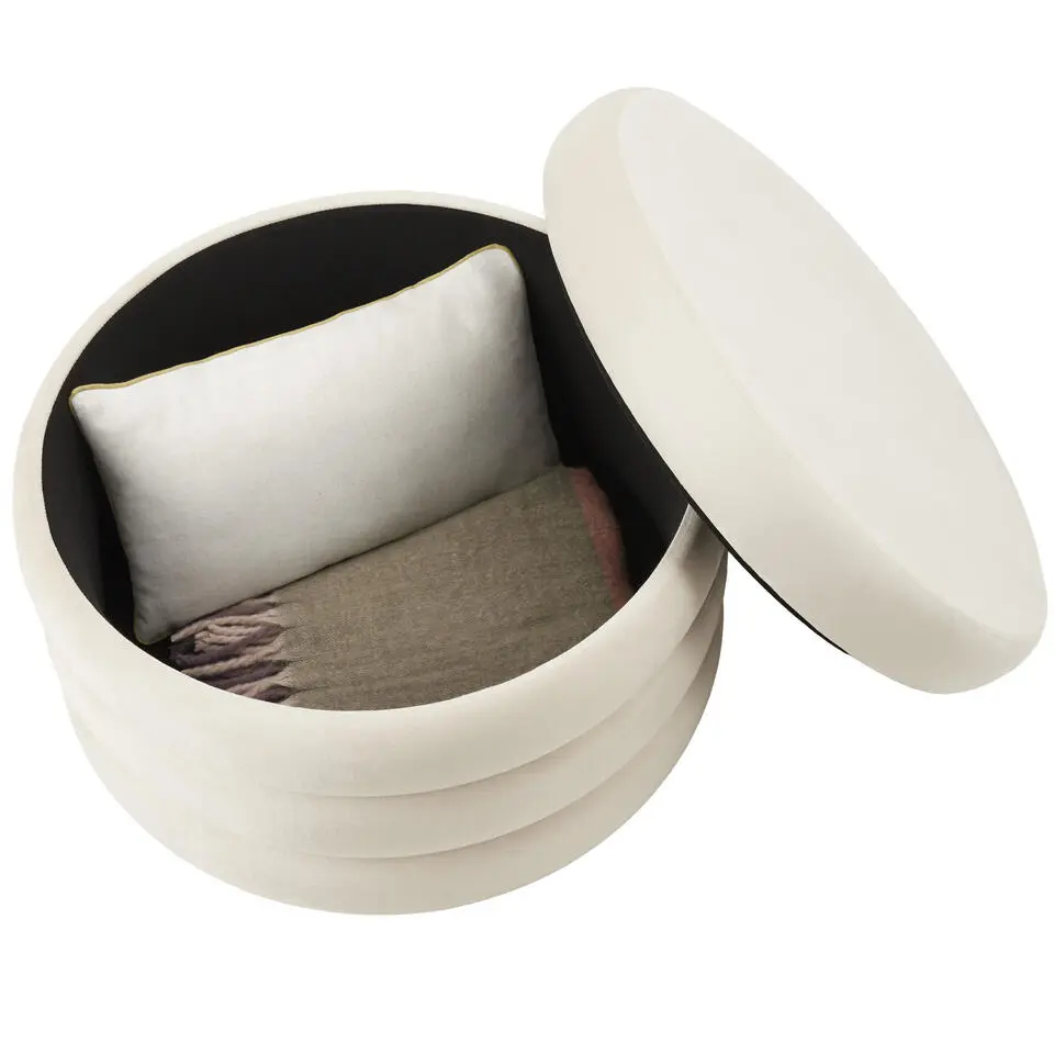 tectake Hocker Altu XL, gestoffeerd, opbergruimte, Fluweellook Crèmewit