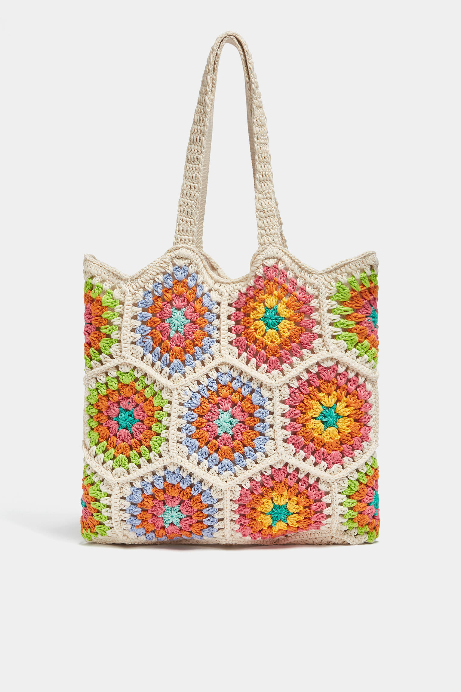BOLSA TOTE COM FLORES DE CROCHÊ - NATURAL