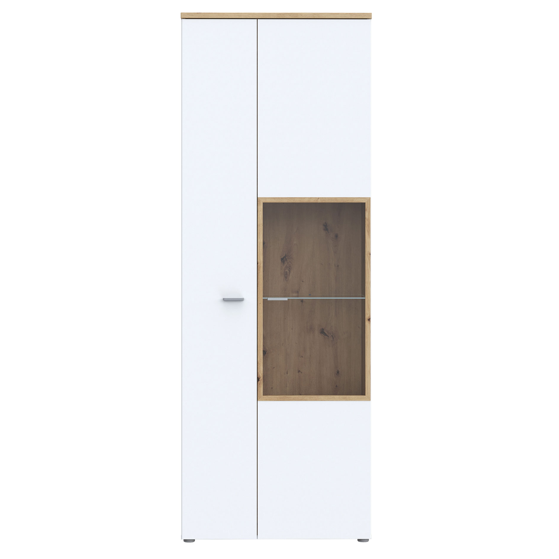 Standvitrine - weiß - Artisan Eiche - 75 cm breit