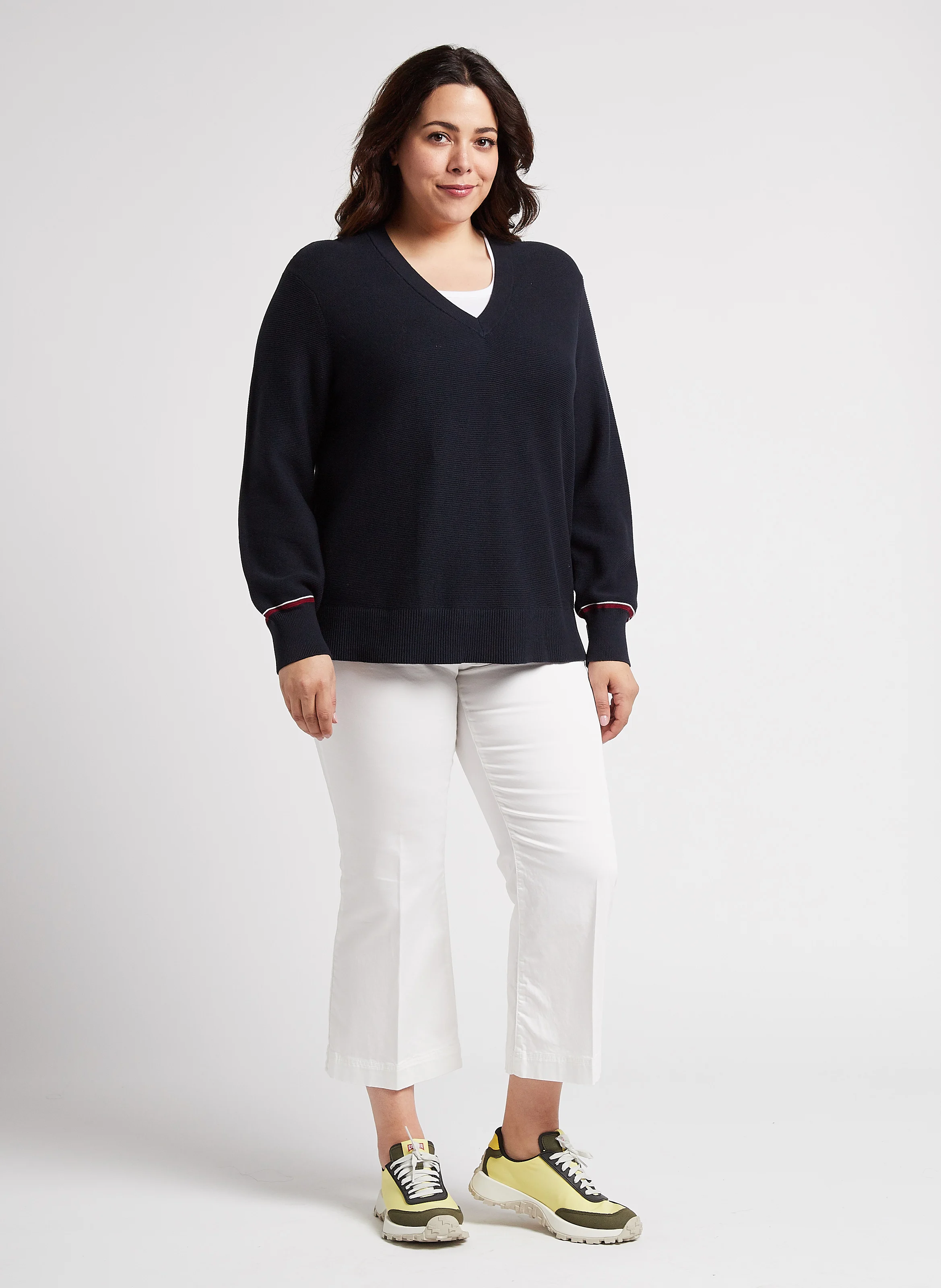 Pull col V en coton organique | Bleu
