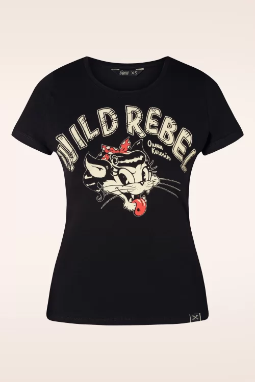 Queen Kerosin Wild Rebel T-shirt in zwart