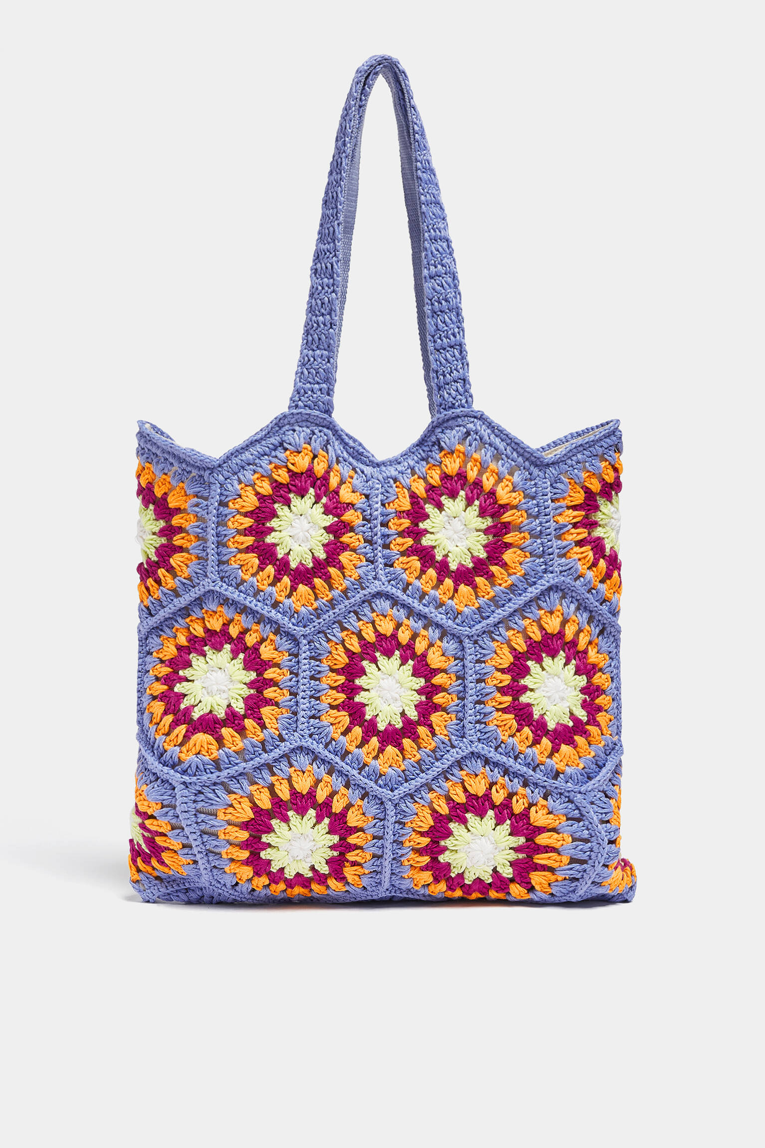 BOLSA TOTE COM FLORES DE CROCHÊ - AZUL
