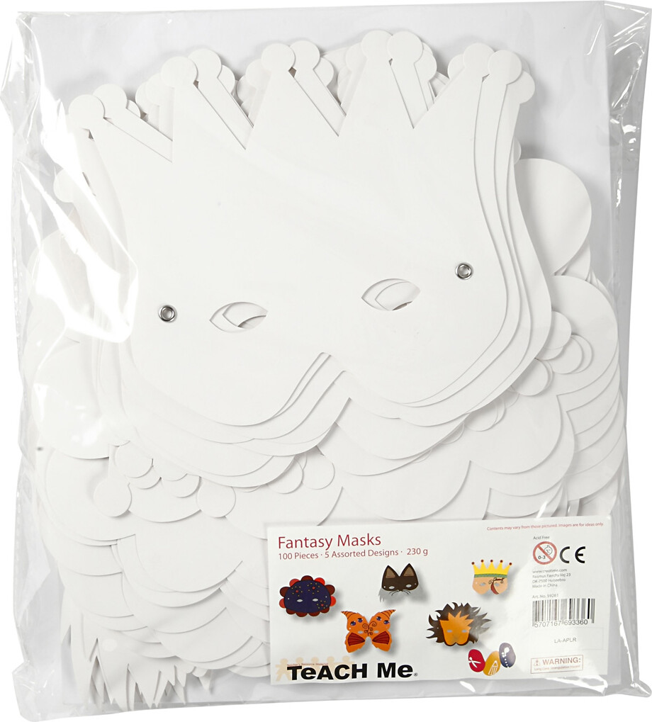 Mal Selv Masker - Fantasi - Masker Inkl. Elastik - Hvid - 100 Stk