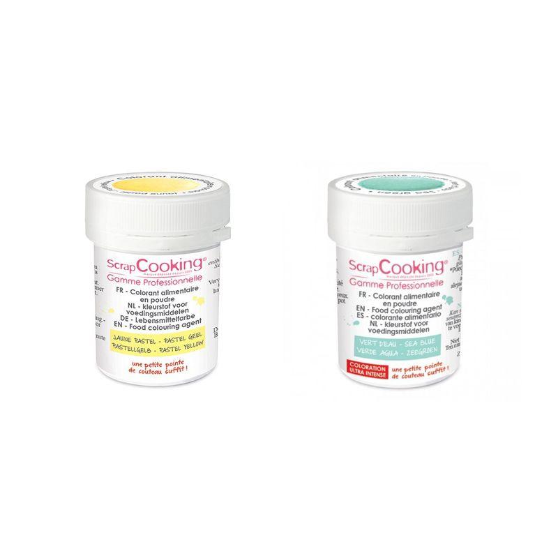 2 colorants alimentaires en poudre - vert d'eau-jaune pastel Scrapcook