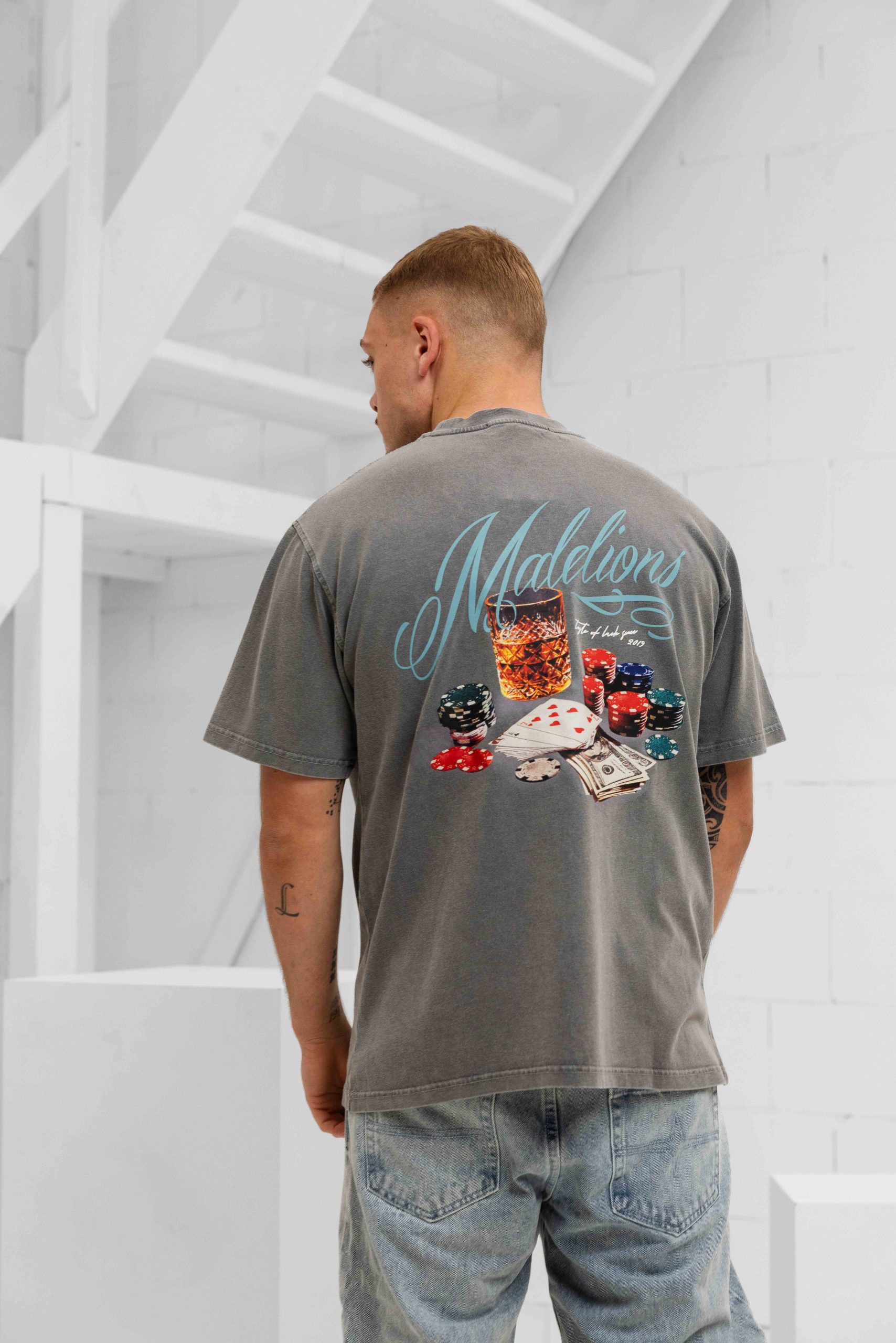 Malelions Playing Cards T-Shirt Heren Grijs