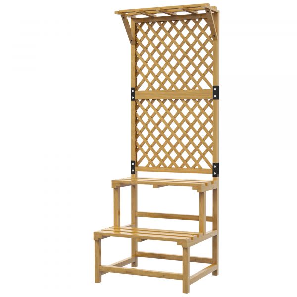Outsunny Suporte para Plantas de Madeira com Treliça Suporte para Vasos de 2 Níveis para Jardim Pátio 60x50x166 cm Madeira 84H-116V00YL
