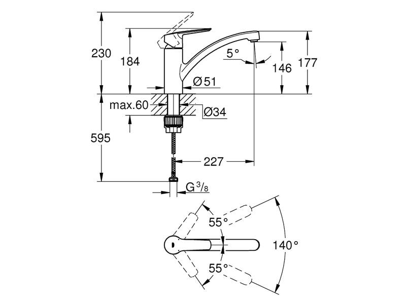 GROHE Küchenarmatur Start 1/2″, Chrom Einhand-Spültischbatterie mit niedrigem Auslauf